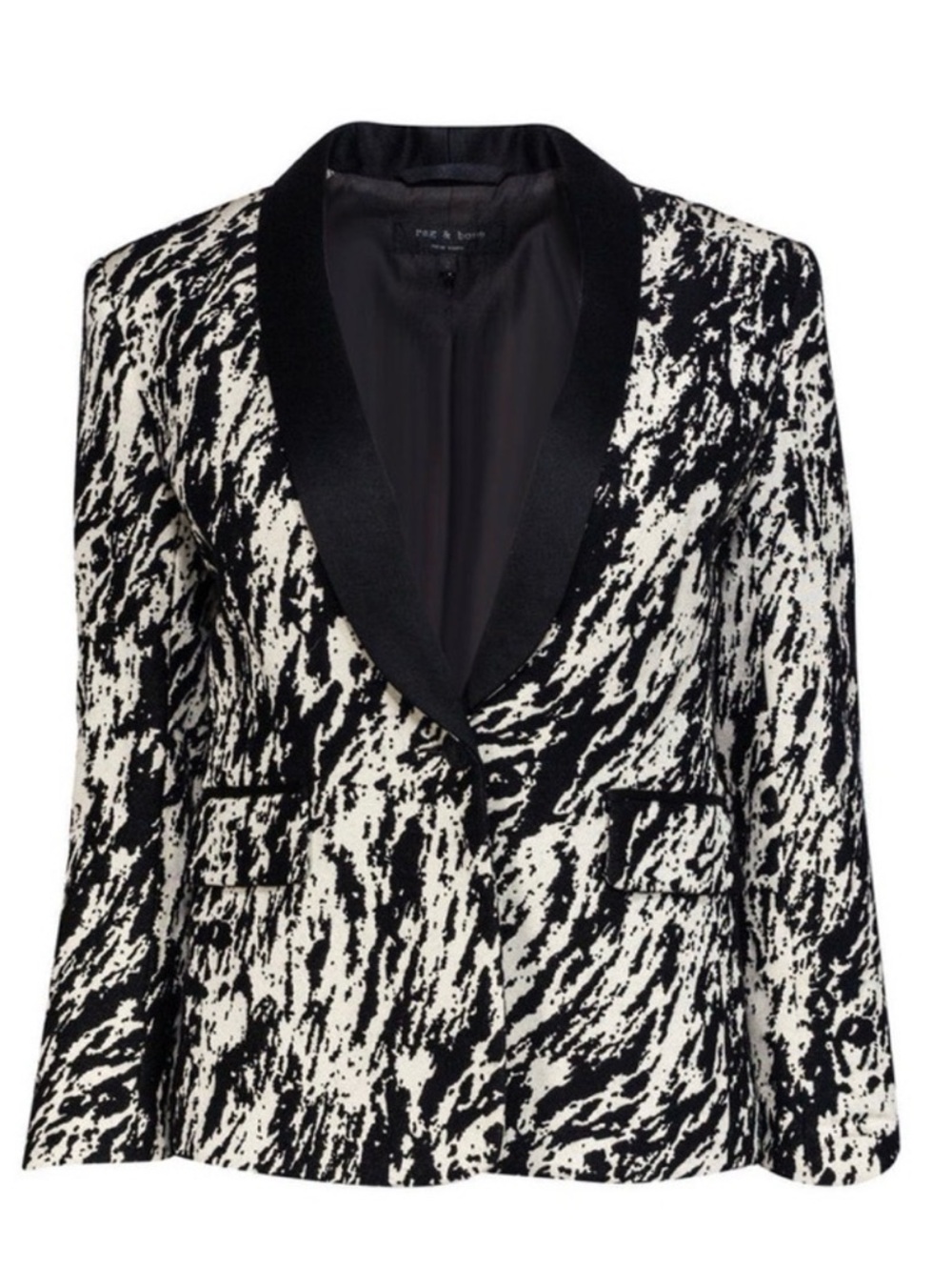 rag & bone Black/White Women's Jacquard Animal Print Blazer with Satin Lapel